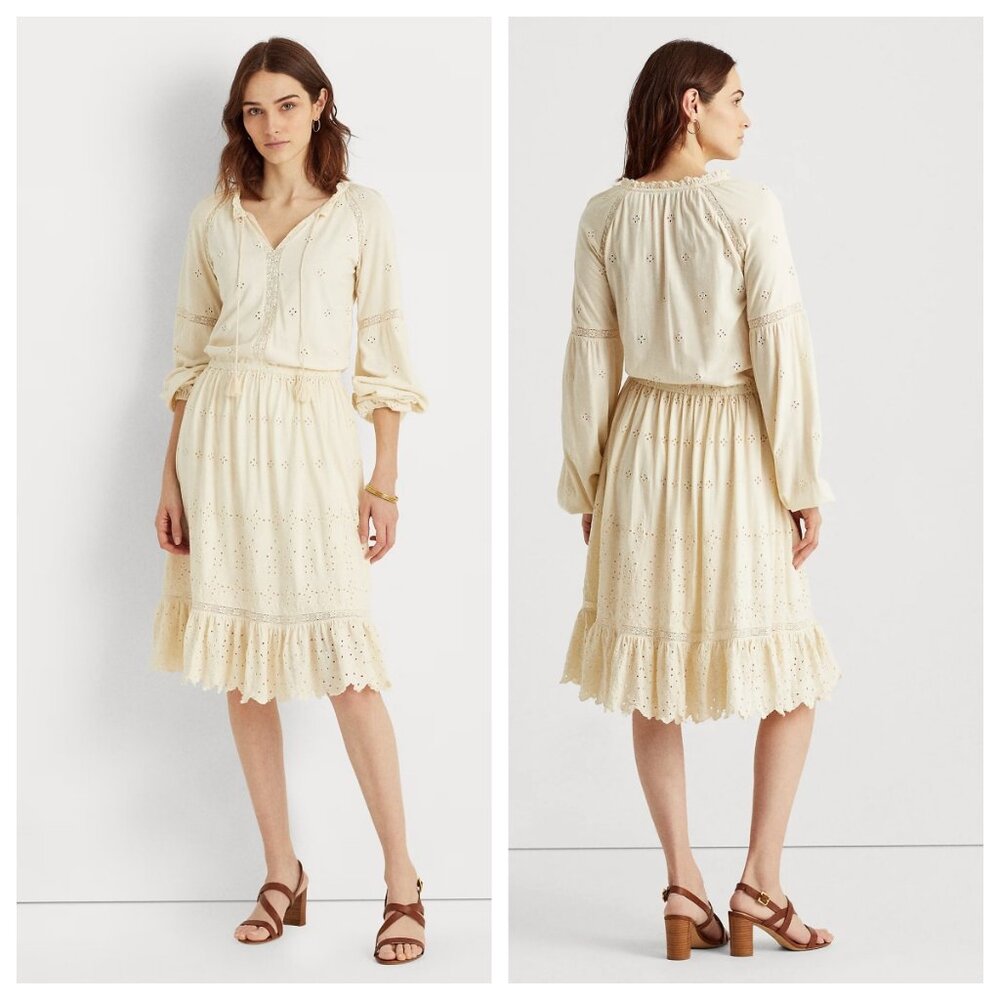 Lauren Ralph Lauren Eyelet Jersey Blouson Dress